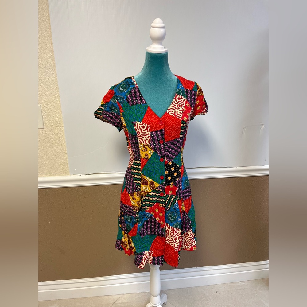 Dangerfield Multicolor Patchwork Mini Dress Size 8 (AU) 4 (US)Vintage-Inspired - Picture 3 of 8
